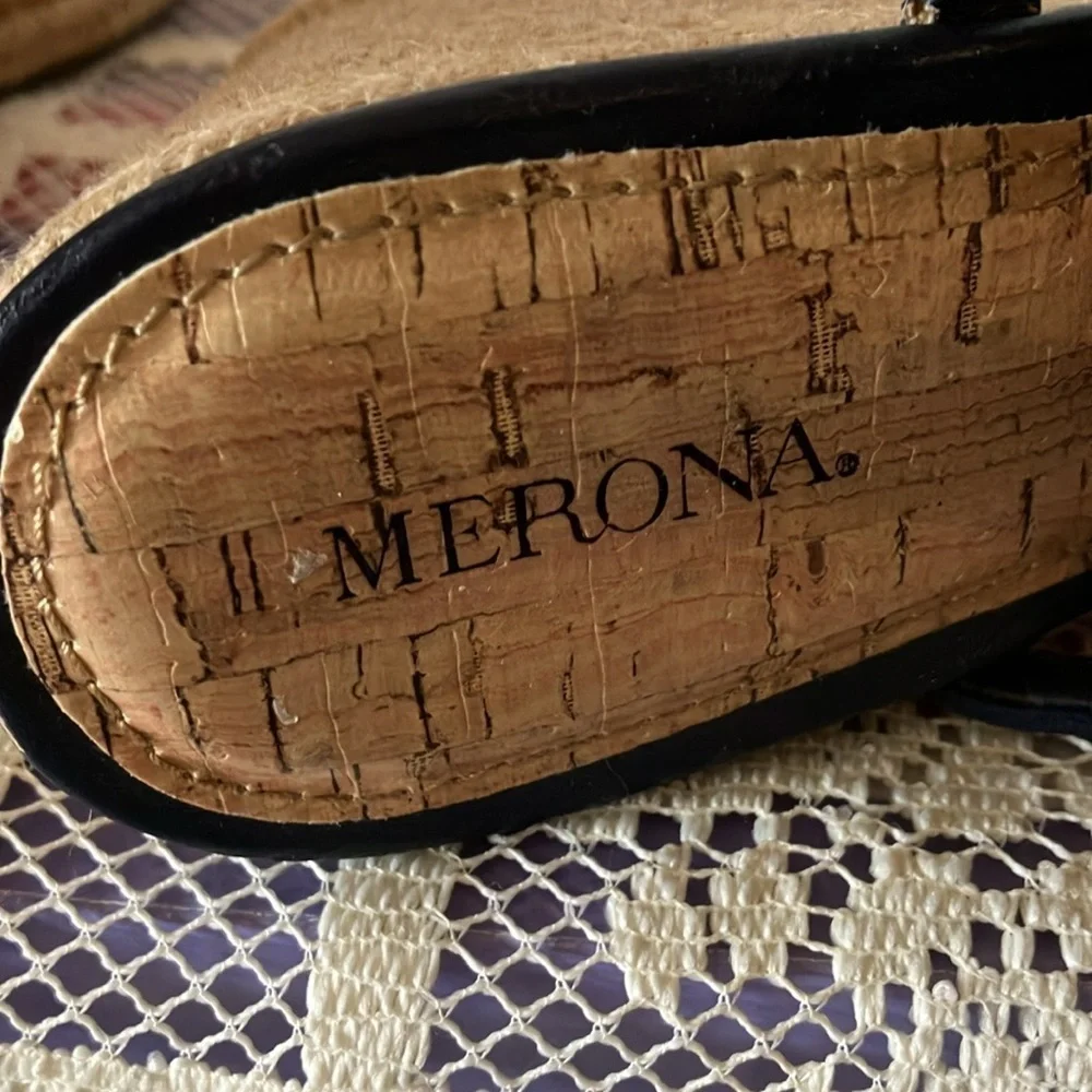 Merona Women’s Sz 10 Navy Blue Espadrille Wedge Sandals 3” Heel Ankle Strap GUC